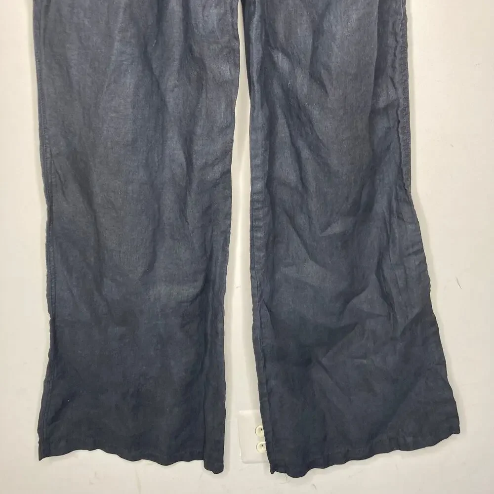 Bella Dahl Summer 100% Linen Roll Over Pants Palazzo Wide Leg Black Womens Sz M - Picture 9 of 16
